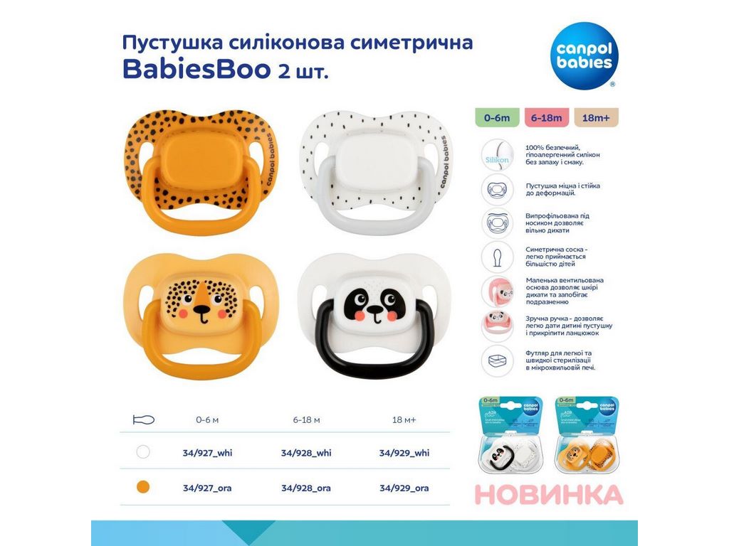 Пустышка силиконовая симметричная BabiesBoo, 0-6 мес., 2 шт., 34/927_ora, Canpol Babies