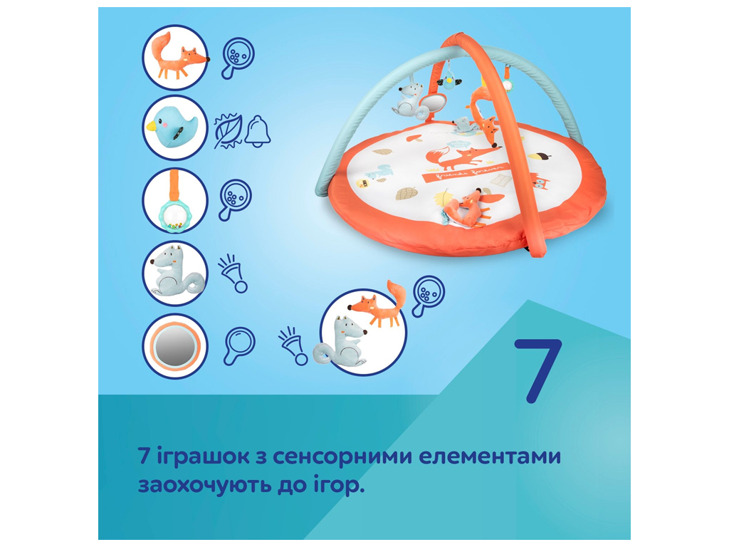 Килимок розвиваючий з дугами FOX 75/200, 94 см, 7 підвісок, Canpol Babies