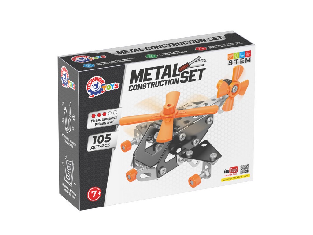 Конструктор металлический вертолет Metal Construction Set, 105 деталей, модель техники, Технок