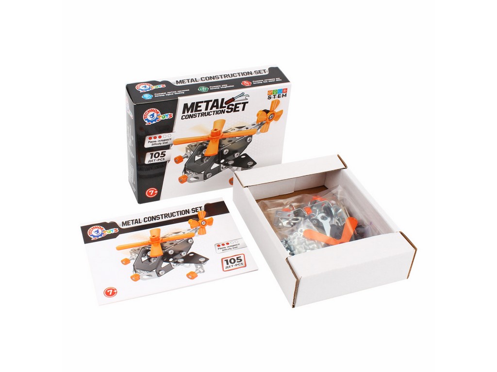 Конструктор металлический вертолет Metal Construction Set, 105 деталей, модель техники, Технок