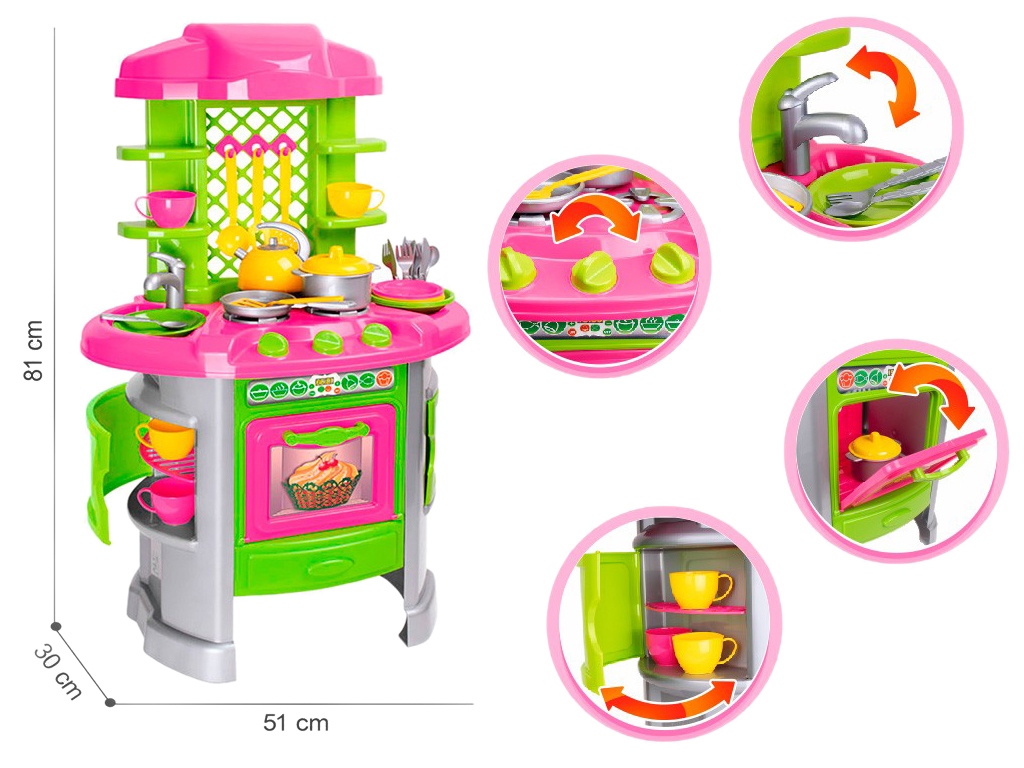 Кухня игровая с плитой и мойкой №8, 81 см, 33 предмета, Технок