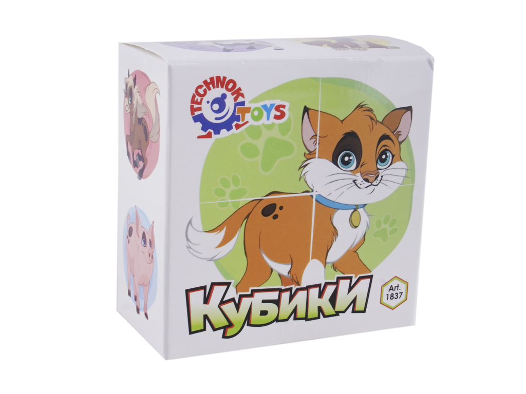 Кубики пластиковые Домашние животные, красочные изображения, ТехноК