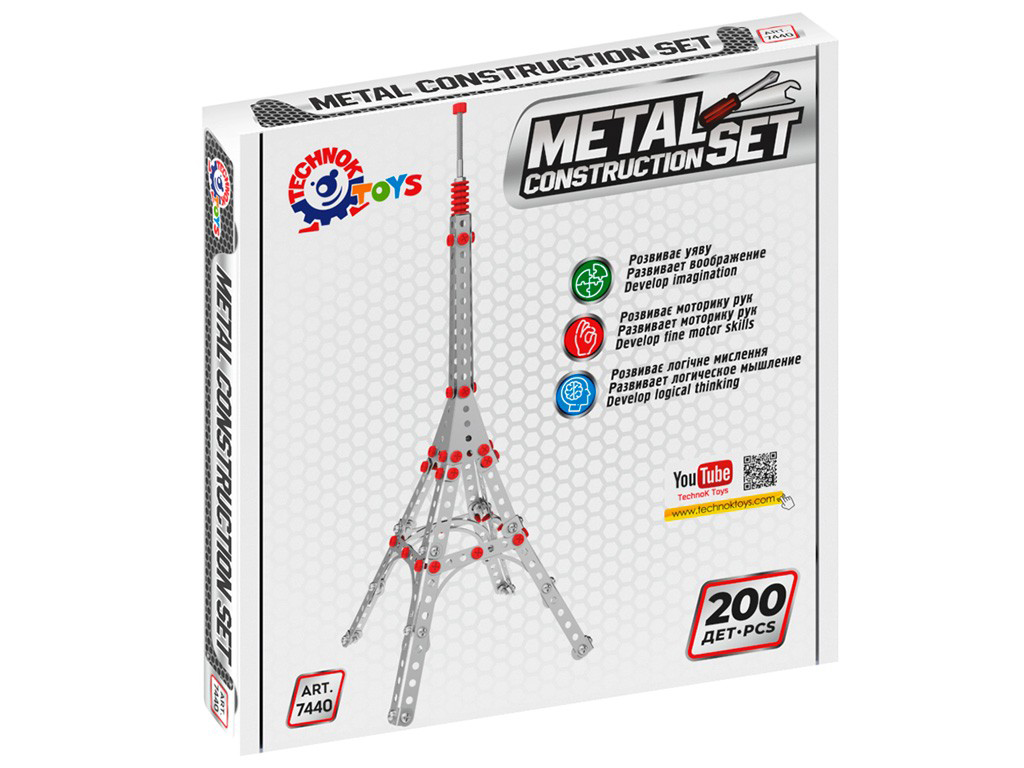 Конструктор металевий Ейфелева башта Construction Set, 37 см, 200 деталей, Технок