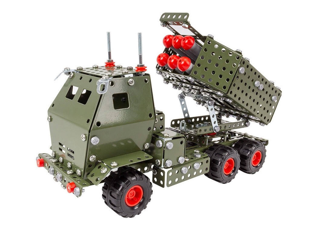 Конструктор металлический машина Himars, 31 см, 730 деталей, подвижная пусковая установка, Технок