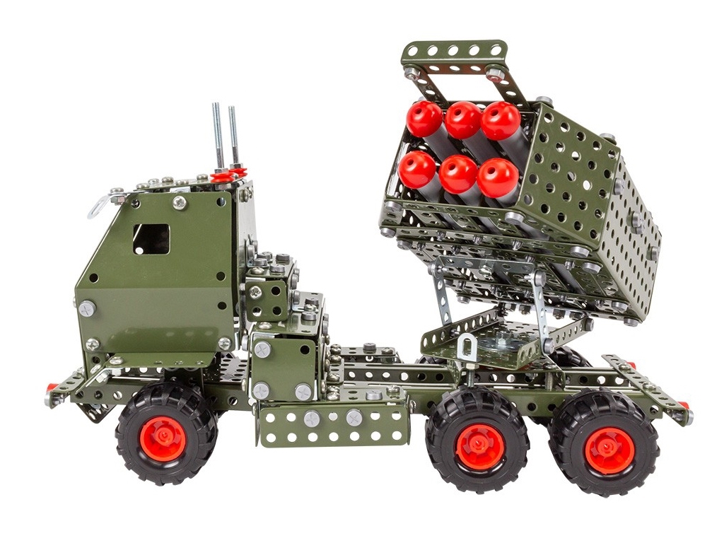 Конструктор металлический машина Himars, 31 см, 730 деталей, подвижная пусковая установка, Технок