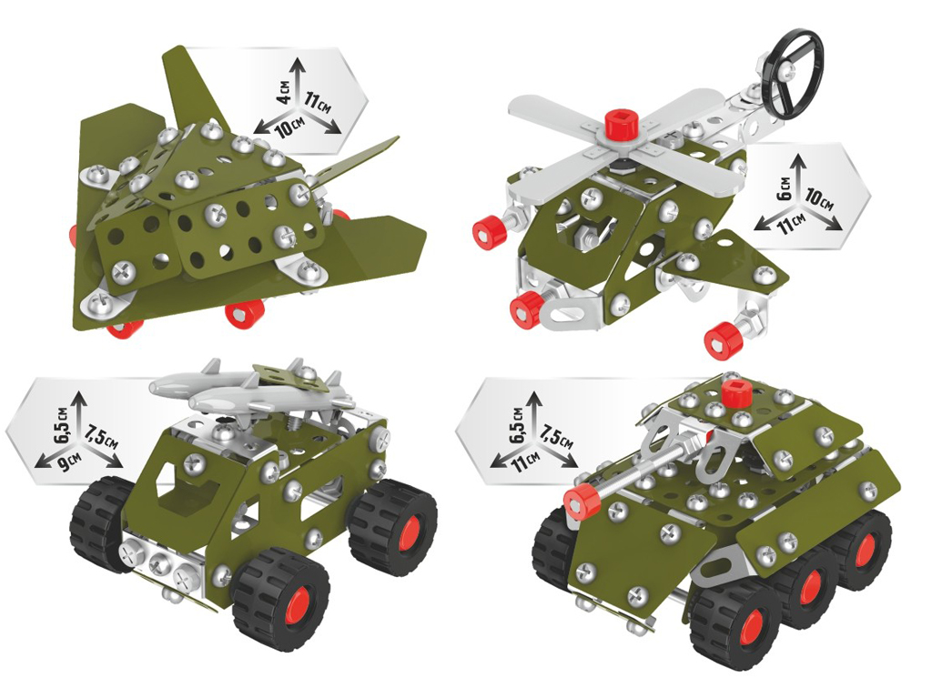 Конструктор металлический набор военных моделей Construction Set, 430 деталей, Технок
