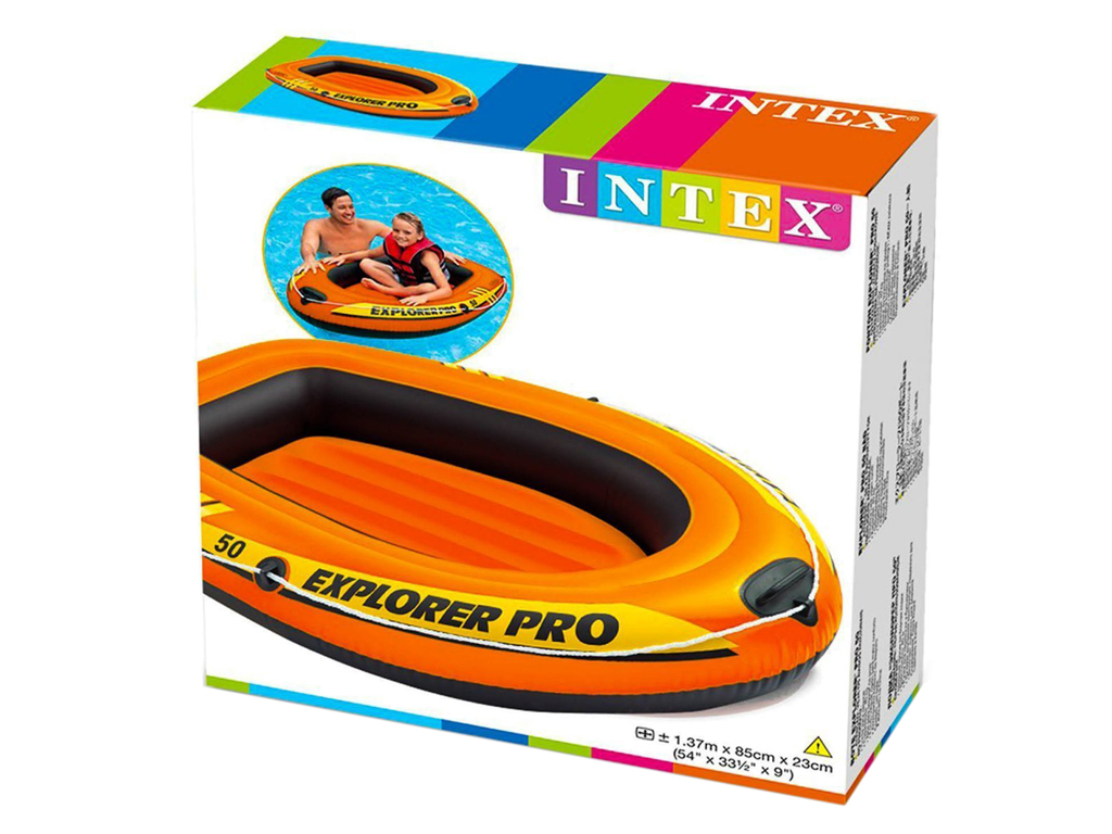 Надувная лодка Intex 58354 Explorer PRO 50, одноместная, 137×85×23см, 3 камеры, до 40кг, оранжевый