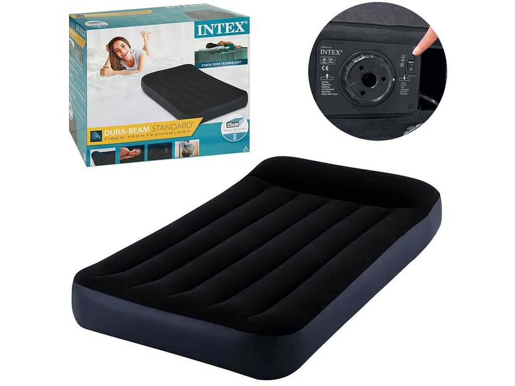 Надувной матрас Intex 64146, с подголовником, встроенный электронасос, 191×99×25см, цвет черный