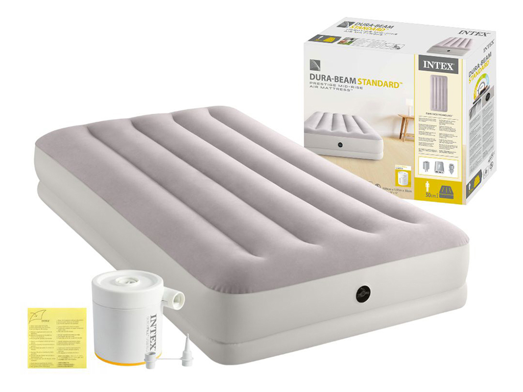 Надувной матрас Intex 64177, USB 5В, 2A, наружный насос, 191×99×30см, цвет серый