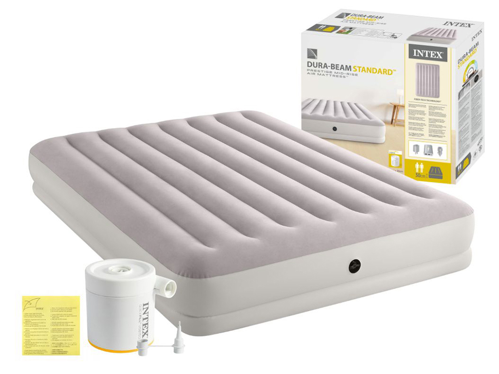 Надувной матрас Intex 64179, USB 5В, 2A, внешний насос, 203×152×30см, цвет серый