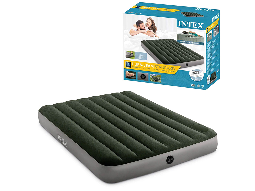 Надувной матрас Intex 64762, ПВХ с велюровым покрытием, 191×137×25см, ножной насос, цвет зеленый