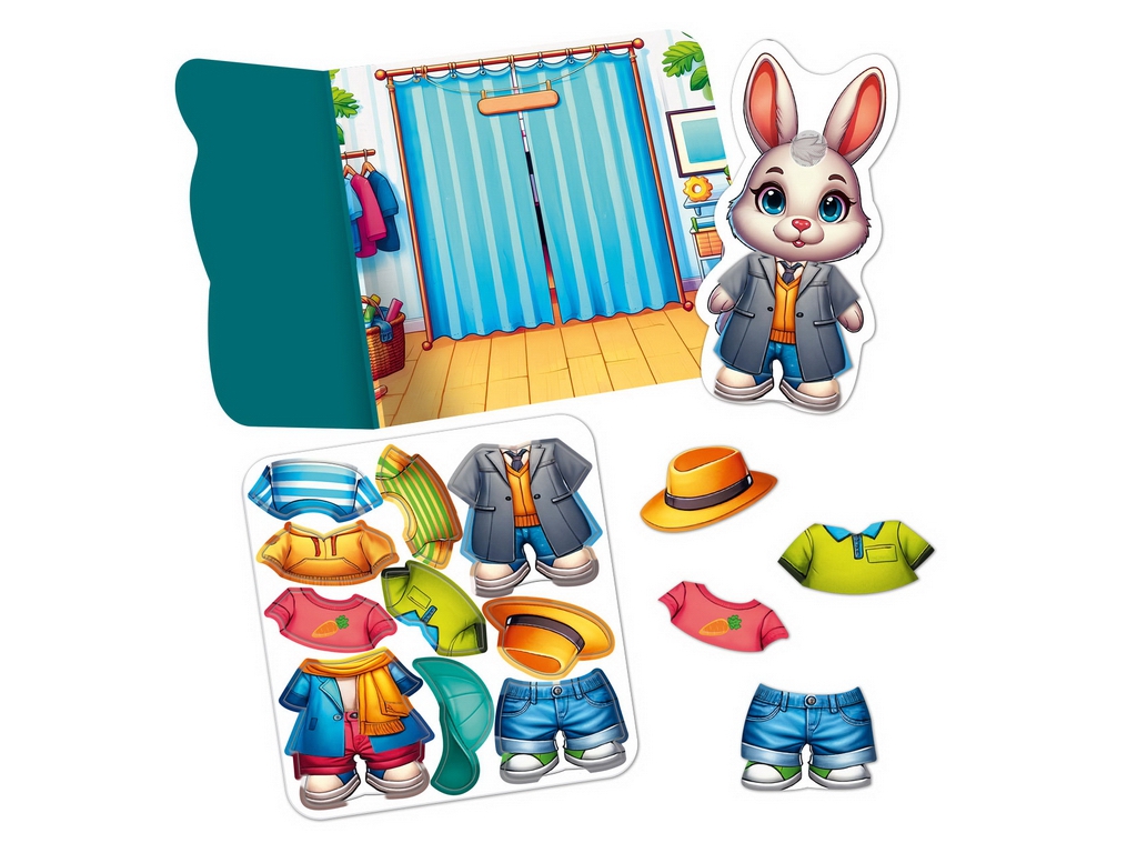Гра з липучками Зайчик, Vladi Toys, набір одягу і фон для перевдягання