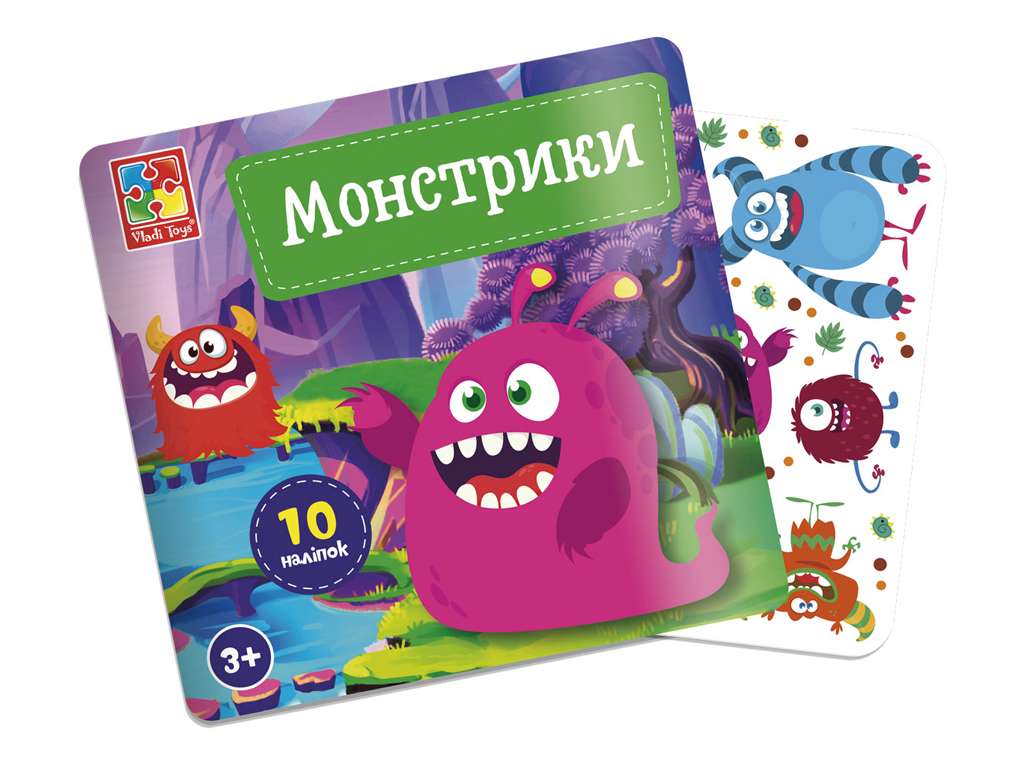Книга с мягкими наклейками "Монстрики", наклейки 10+, 3+, Vladi Toys