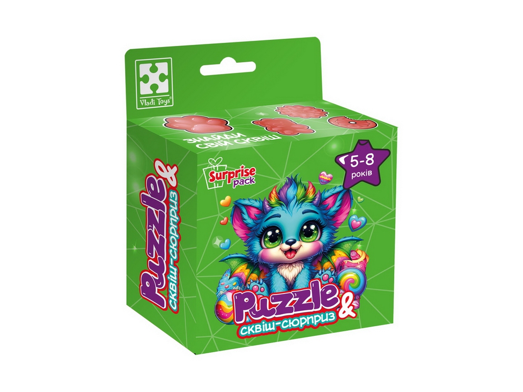 Игра развивающая пазлы и сквиш-сюрприз Бирюзовый дракончик, Vladi Toys VT8030-04