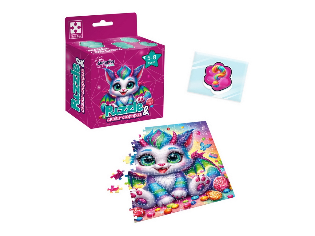 Игра развивающая пазлы и сквиш-сюрприз Цветной дракончик, Vladi Toys VT8030-05