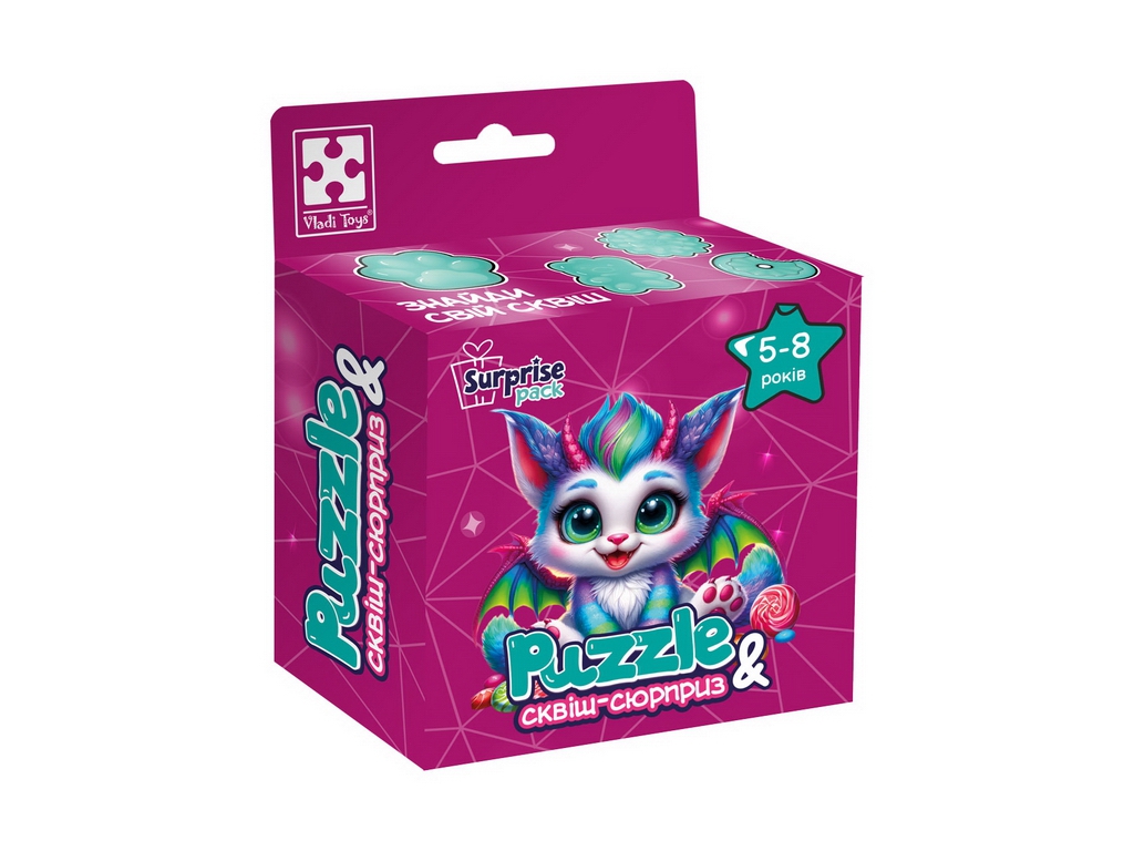Игра развивающая пазлы и сквиш-сюрприз Цветной дракончик, Vladi Toys VT8030-05
