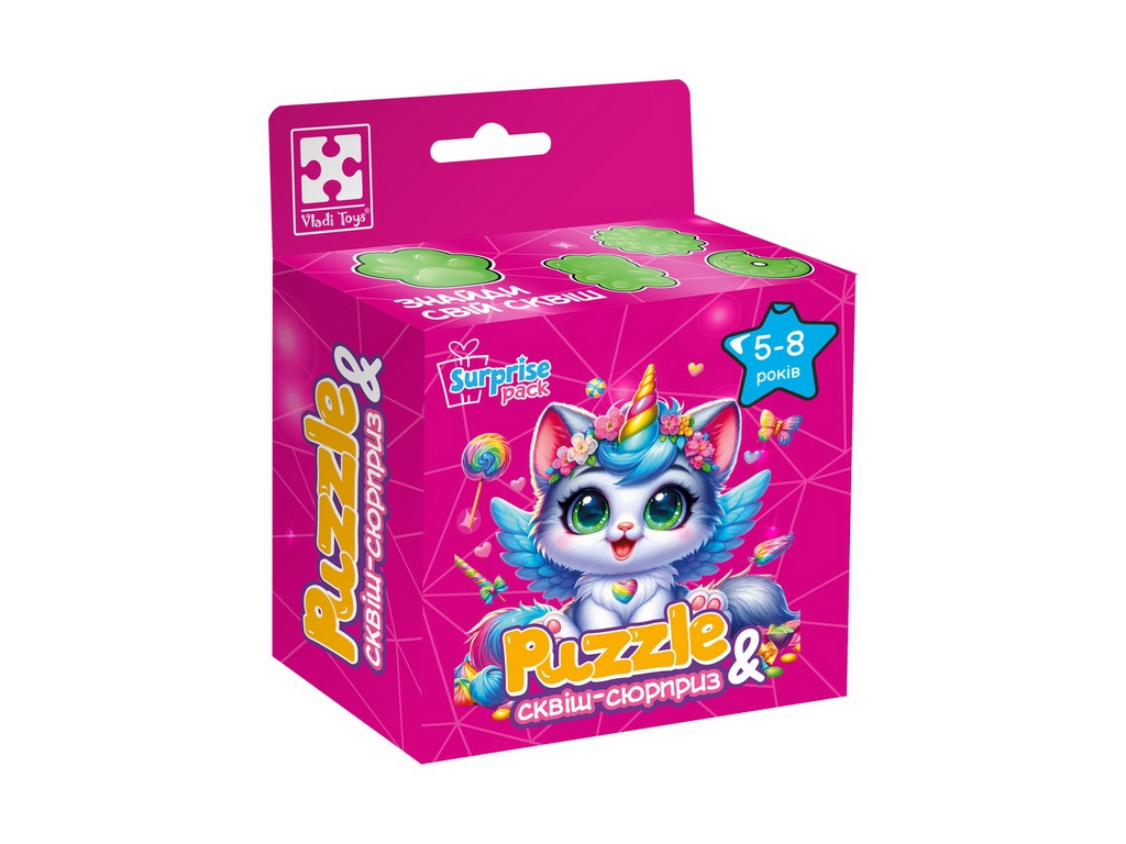 Игра развивающая пазлы и сквиш-сюрприз Котик однорожка, Vladi Toys VT8030-07