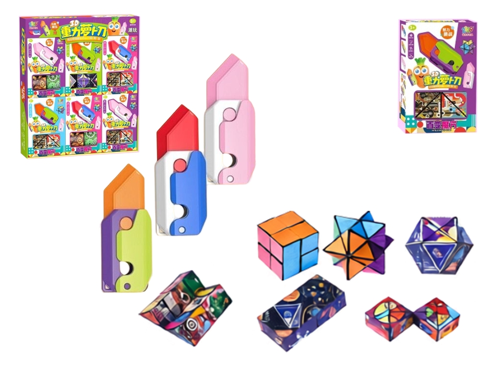 Головоломка магический куб с ножом Carrot Puzzle 597-71A, трансформер, микс цветов