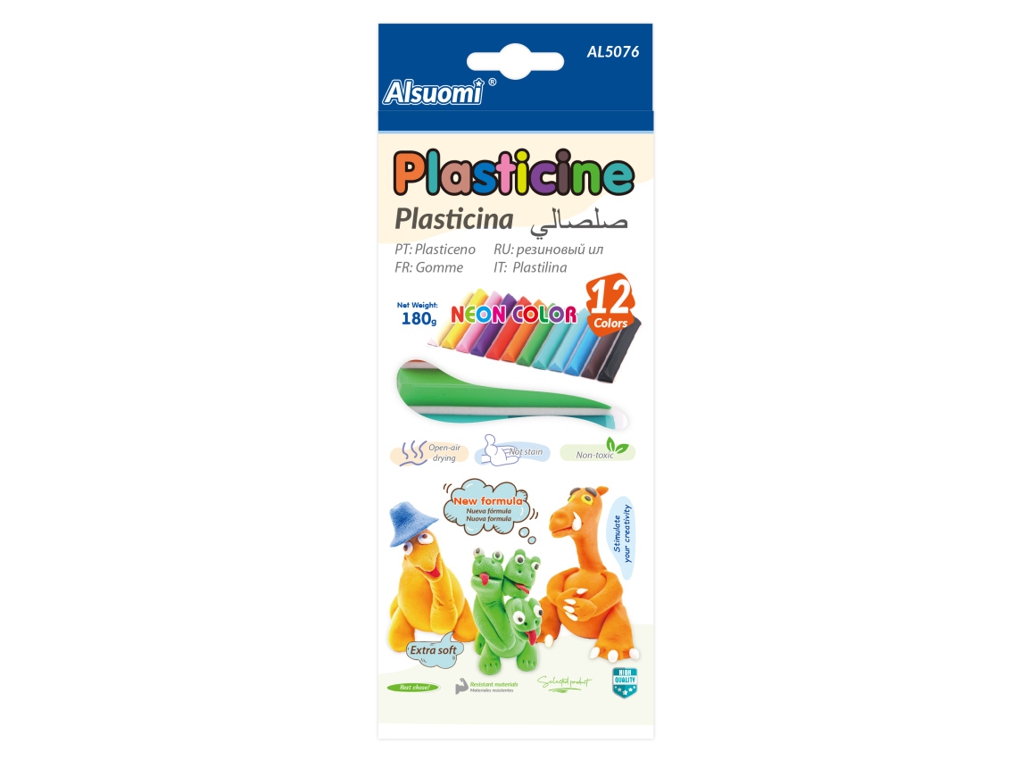 Пластилін флуоресцентний 12 кольорів Plasticine, 180 г, неонові кольори