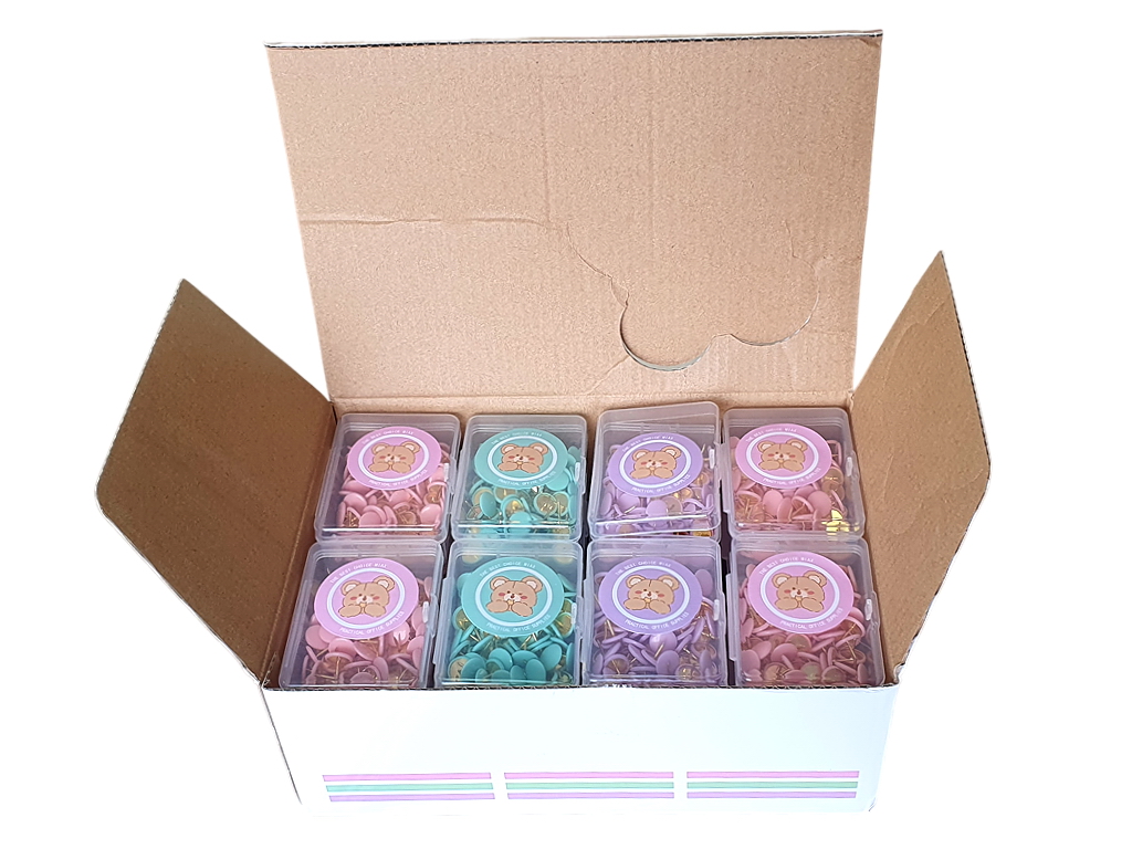Кнопки канцелярські Macaron D11, пастельні кольори, мікс видів (ціна за набір)