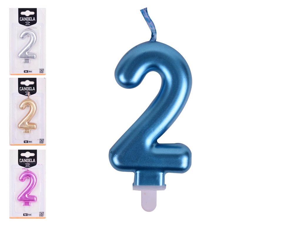Свічка металізована для торта цифра "2", 9см, мікс кольорів, ціна за 1шт