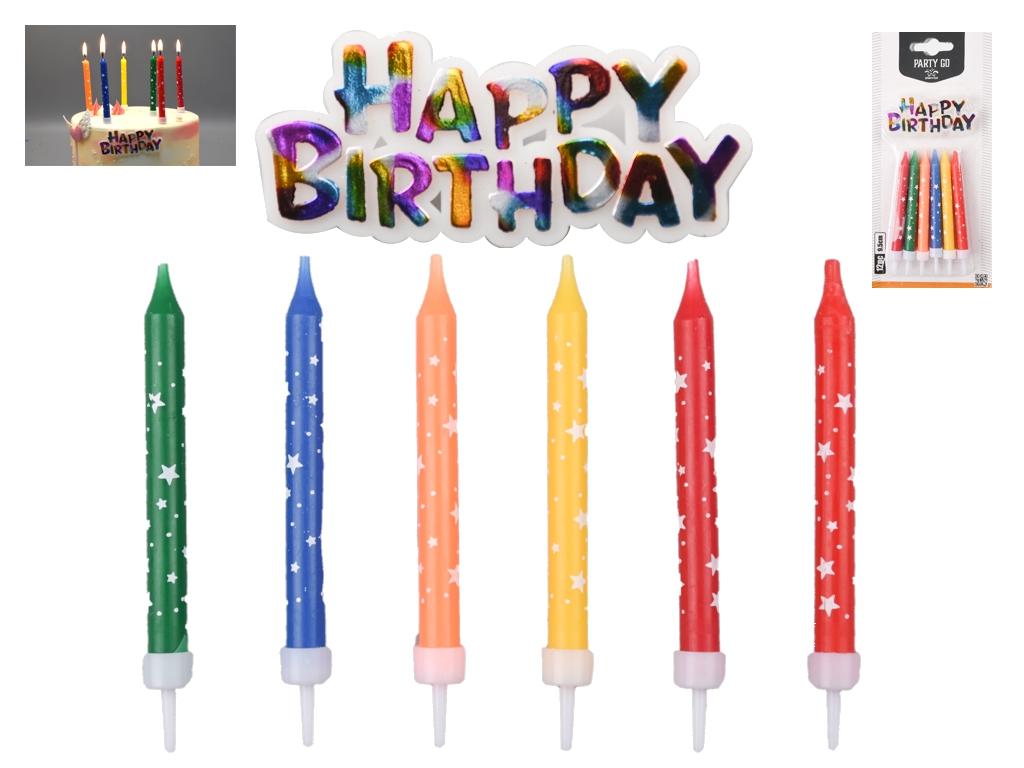 Набор свечей для торта с топингом "Happy Birthday", 9см, 12шт
