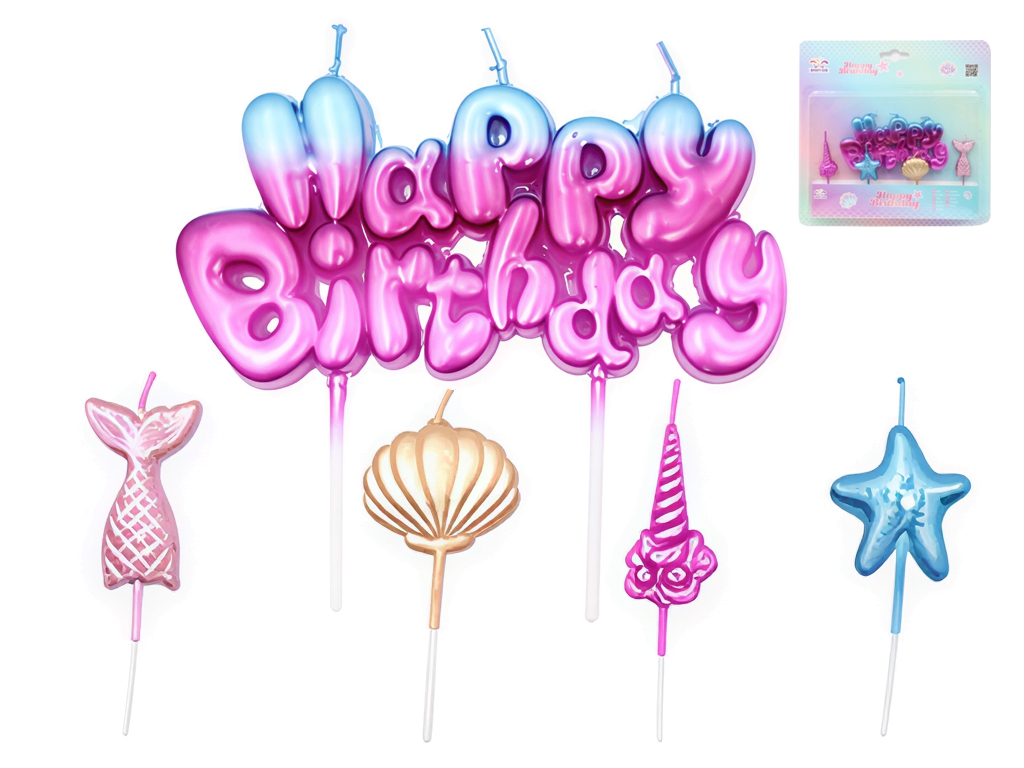 Набір свічок для торта “Happy Birthday”, градієнт, морська тематика, 5 шт