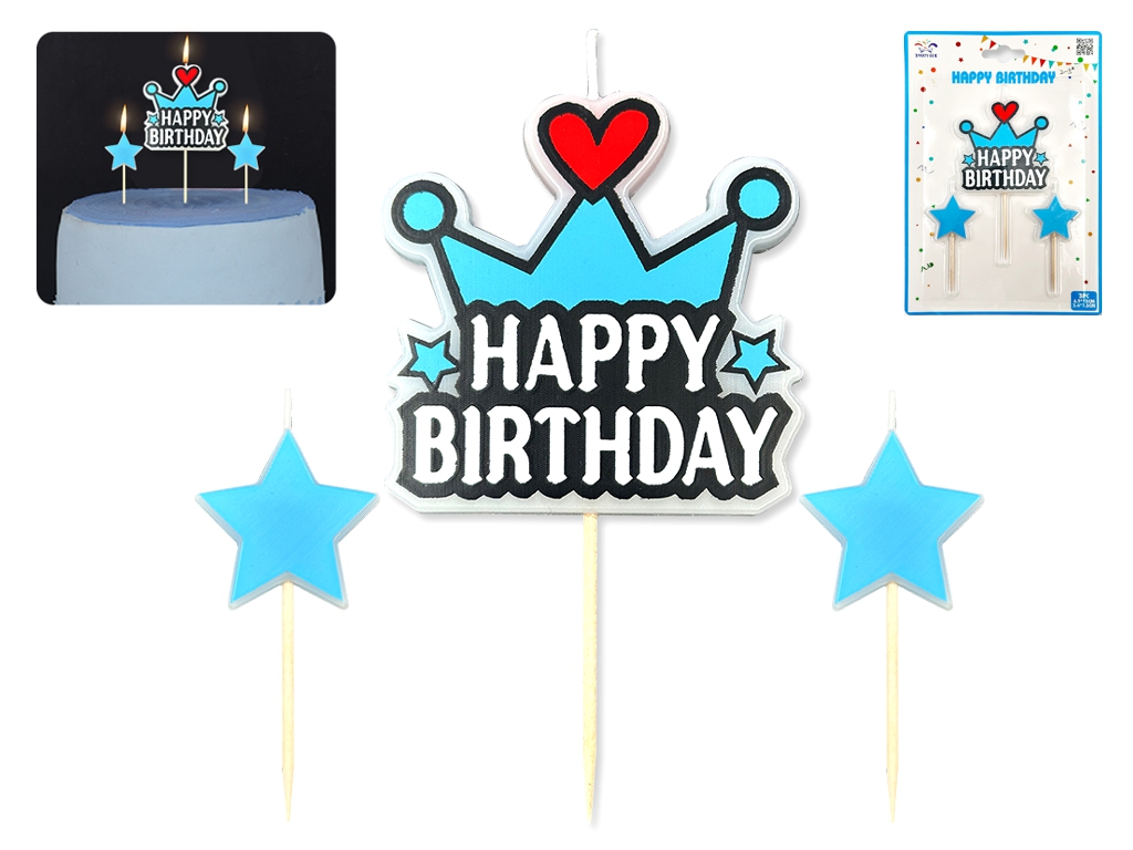 Набор свечей для торта "Happy Birthday", 3 шт