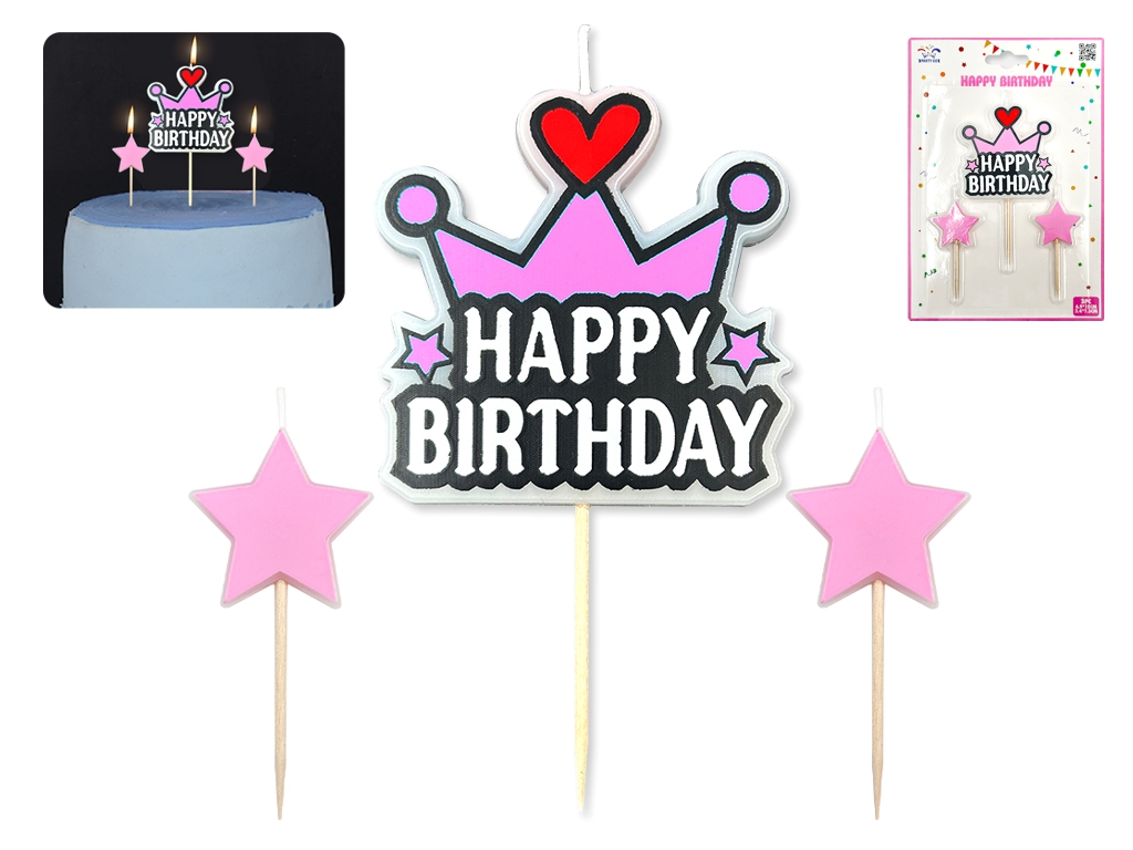 Набор свечей для торта "Happy Birthday", 3 шт