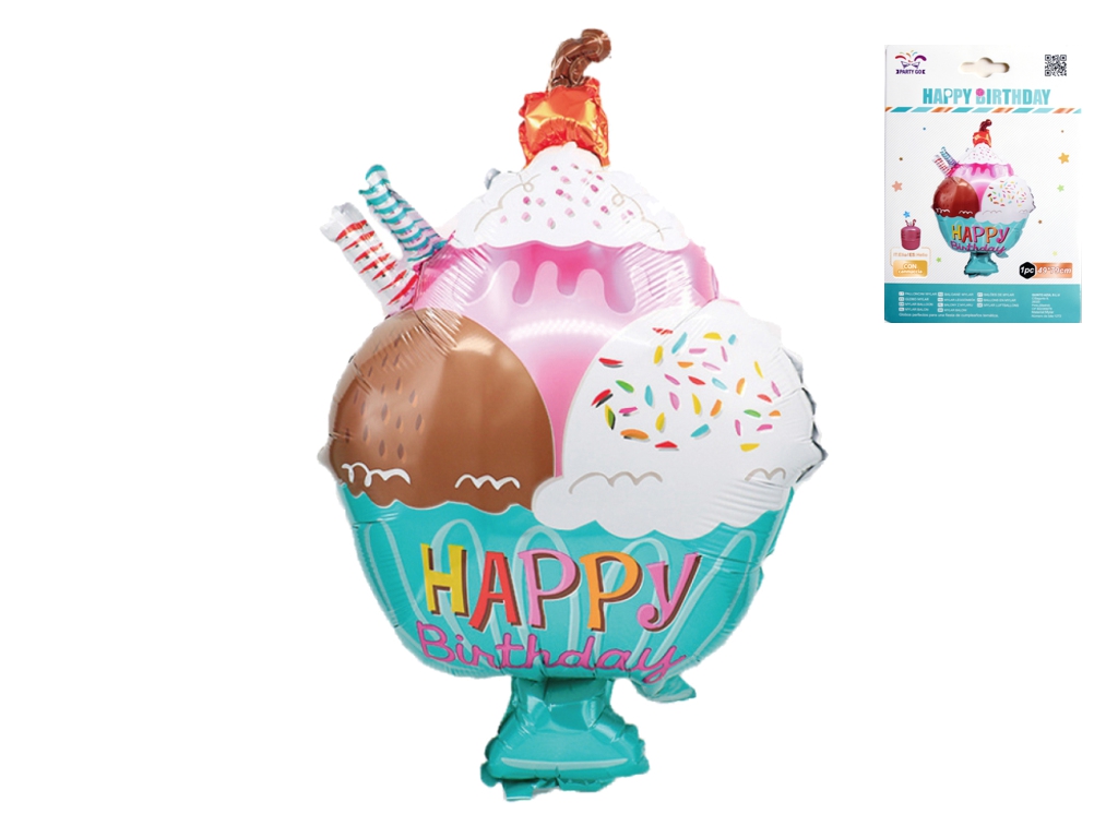 Кулька фольгована Стаканчик морозива Happy Birthday, 49×79 см