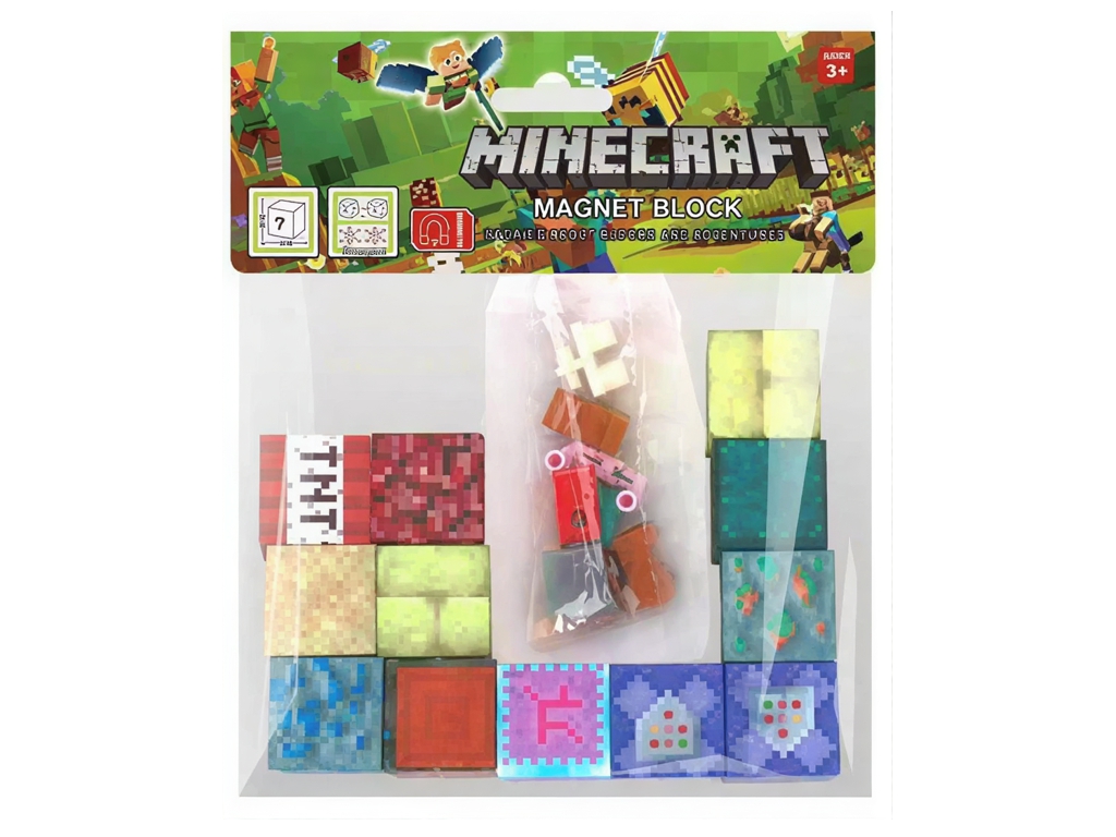 Магнітний конструктор Minecraft, 12 магнітних блоків і мініфігурка