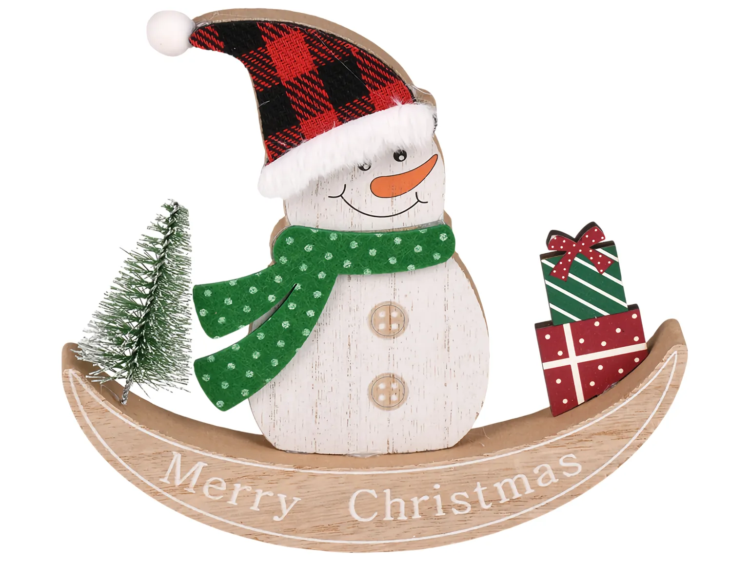 Новогодний декор Snowman со снеговиком, елочкой и подарками, 14×16 см