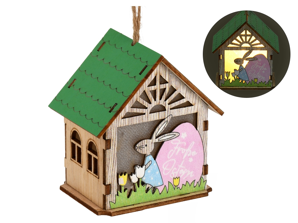 Лампа-фонарь с подсветкой Easter Bunny House 8 см, светящийся R33820