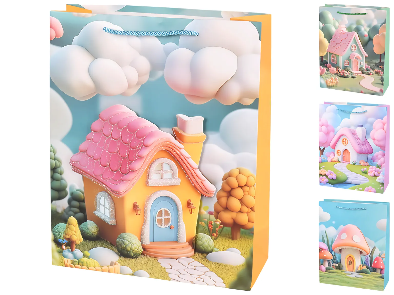 Подарочный пакет Fairytale house 3D M, бумажный, 26×32×10 см, 4 дизайна (цена за 1шт)