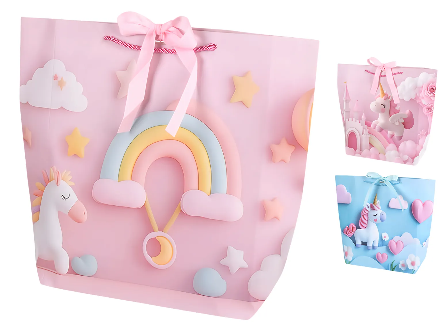 Подарочный пакет Unicorn M, бумажный, 26×32×10 см, 3 дизайна (цена за 1шт)