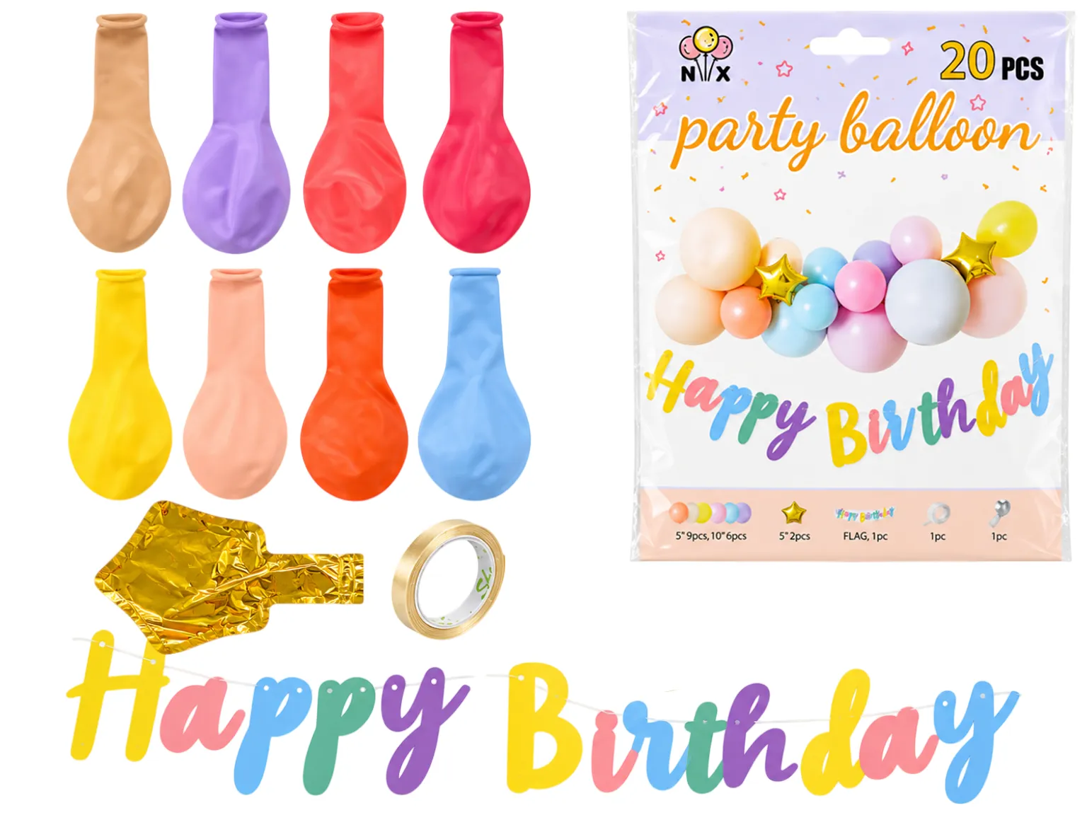 Набор для фотозоны Happy Birthday с воздушными шарами, 18 шт (цена за набор)