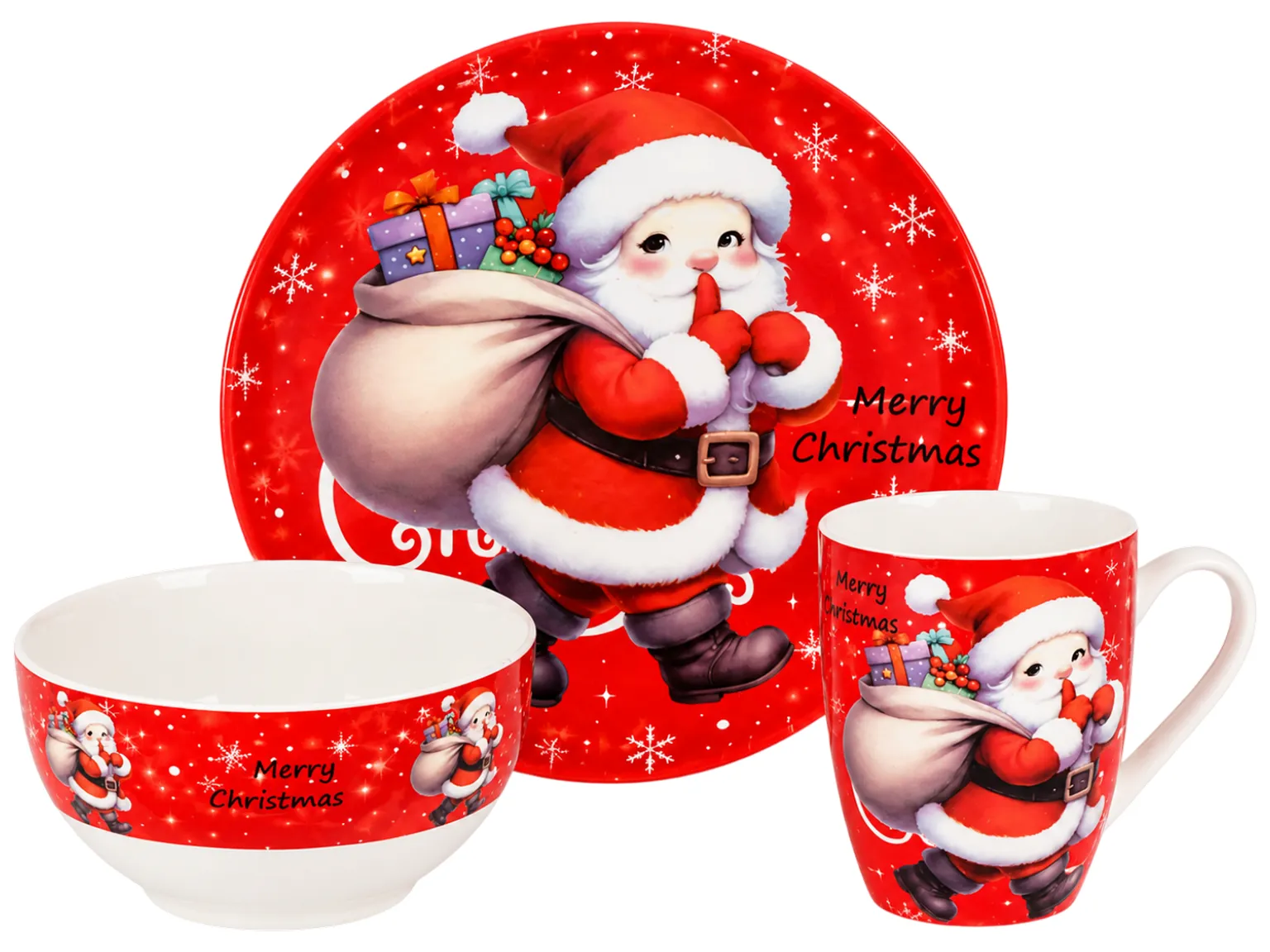 Новогодний набор посуды Winter Set, тарелка, пиала, чашка 360 мл, 3 предмета