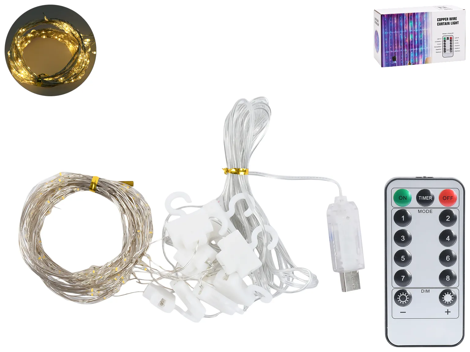Гірлянда-штора світлодіодна жовта Роса, на пульті, USB, 3×3 м, 10 ниток×30 LED