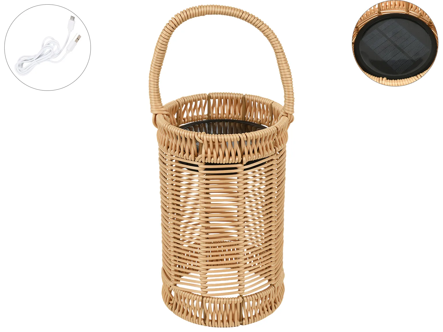 Ліхтар декоративний Rattan із сонячною панеллю, USB, 21,5×13,5 см