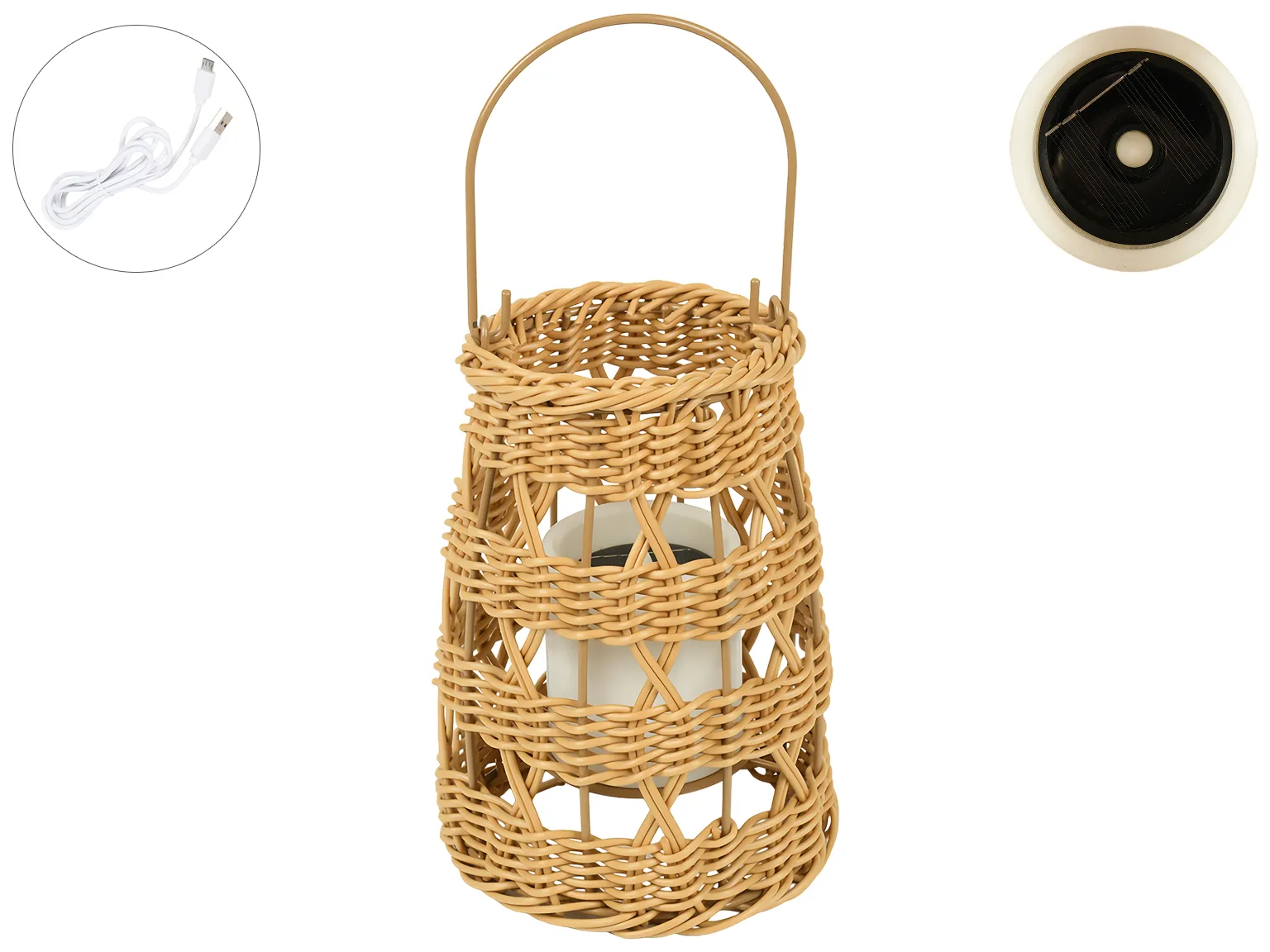 Ліхтар декоративний Woven із сонячною панеллю, USB, 31,5×15 см