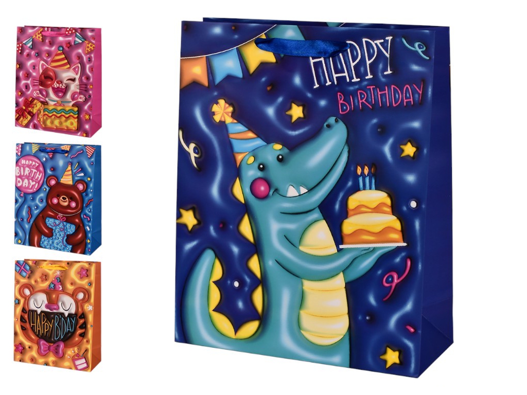 Пакет подарочный бумажный S Haррy birthday 3D 18х23х8см, R98657-S