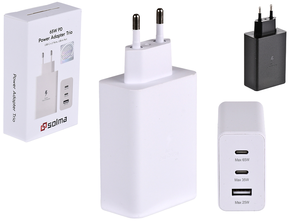 Зарядний пристрій Trio USB-C 65W/USB-C 25W/USB-A 15W, SOLMA