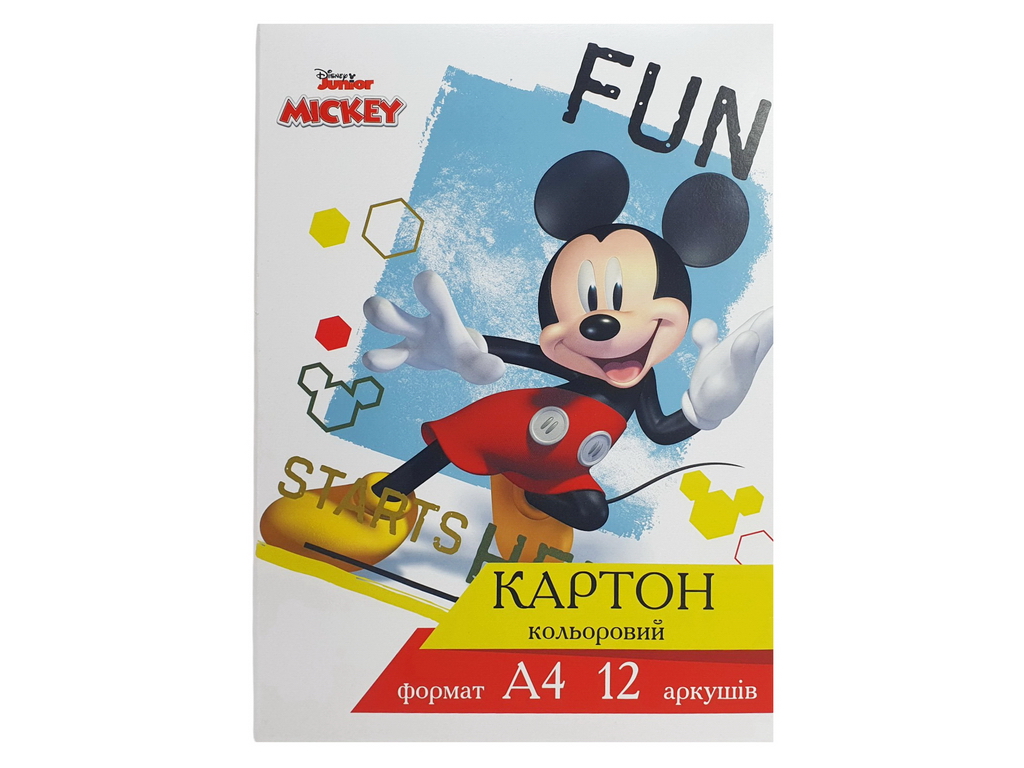 Картон кольоровий односторонній глянсовий A4 12 аркушів