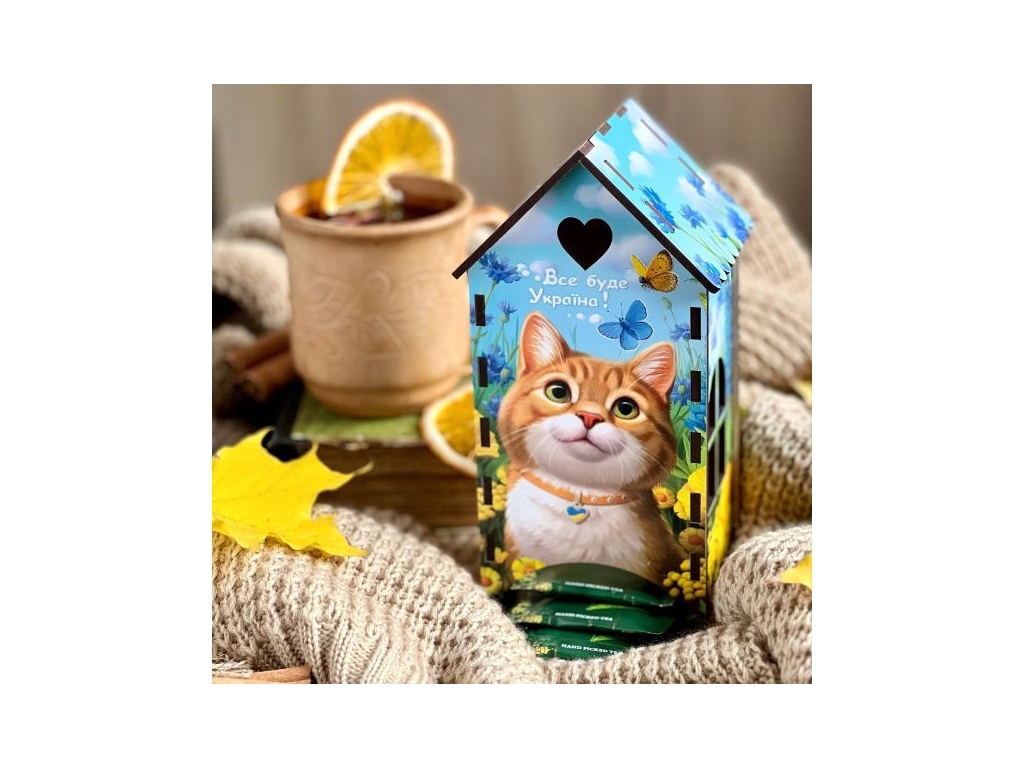 Дерев'яна шкатулка - Чайний будиночок Рудий котик, Ubumblebees