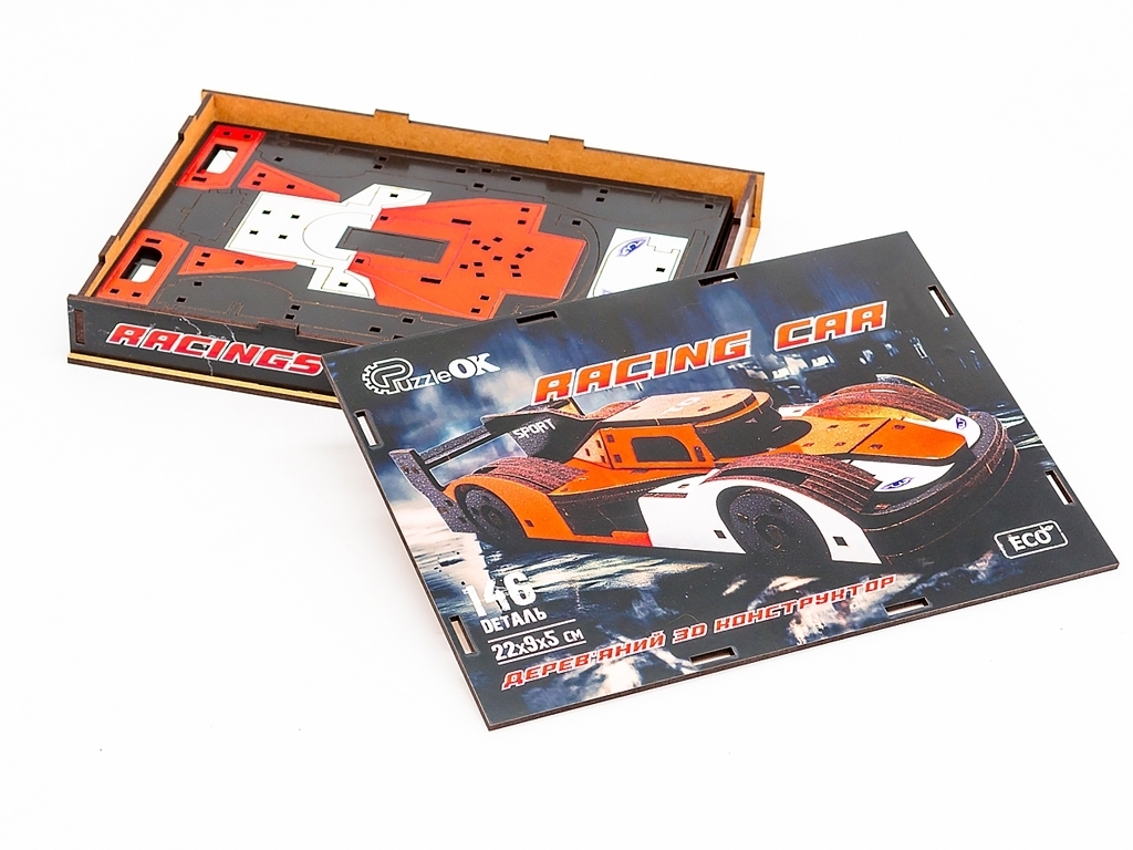 Деревянный 3D конструктор Порше Racing Car, 146 деталей, PuzzleOk Puz-01037