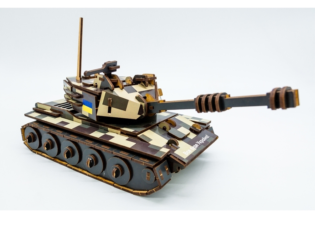 Дерев'яний 3D конструктор Танк, 162 деталі, PuzzleOK 162-0074