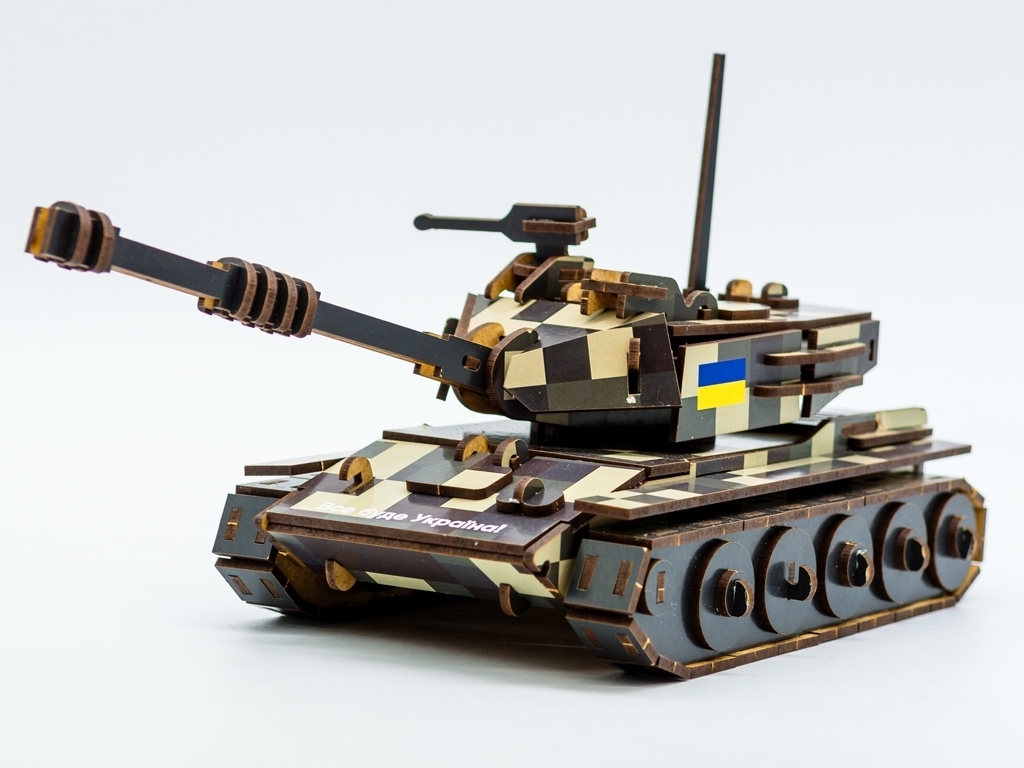 Дерев'яний 3D конструктор Танк, 162 деталі, PuzzleOK 162-0074