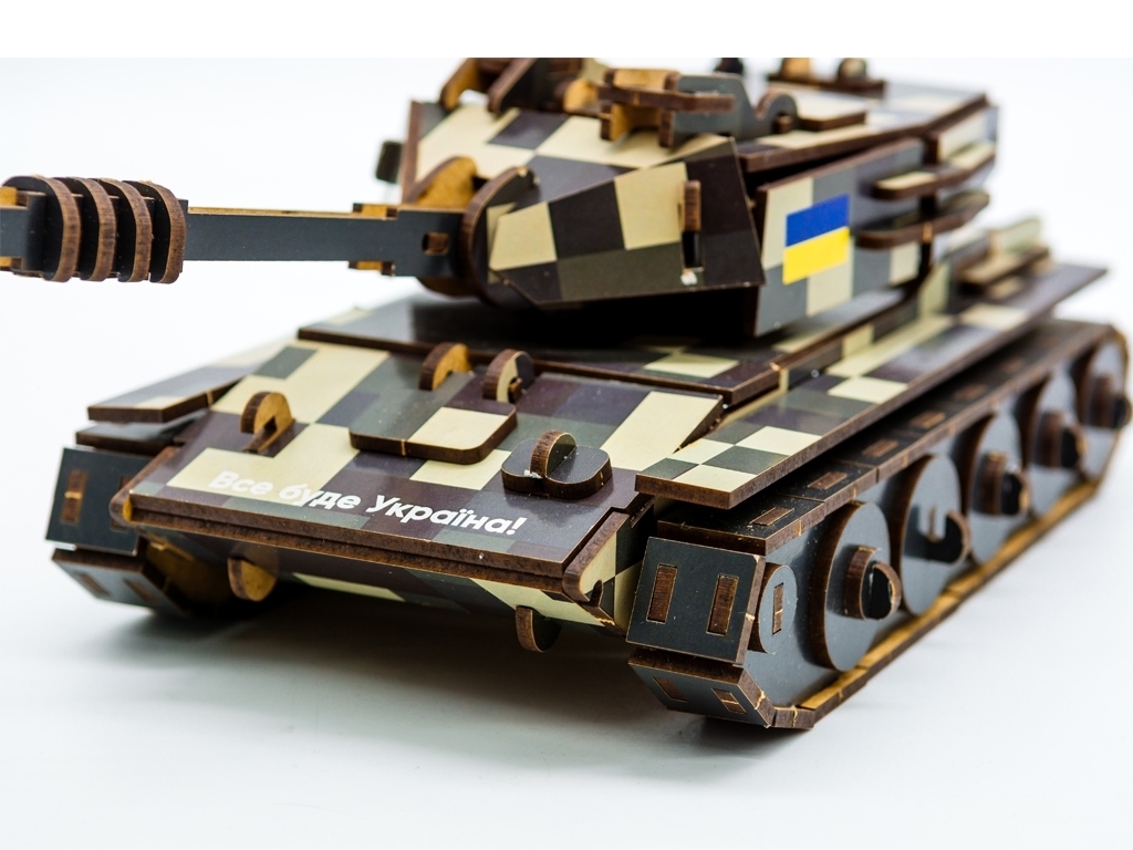 Дерев'яний 3D конструктор Танк, 162 деталі, PuzzleOK 162-0074