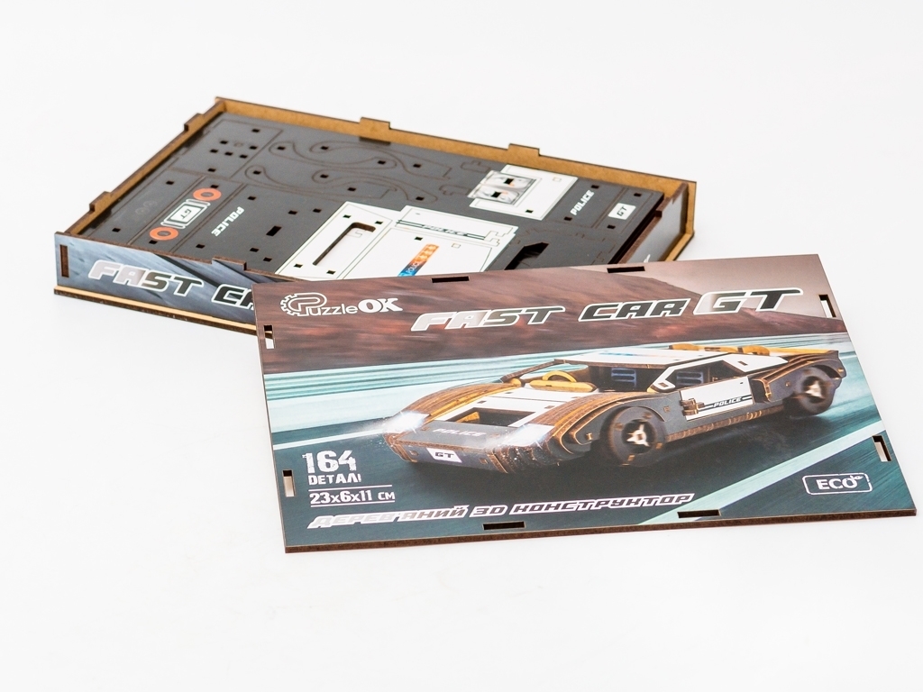 Дерев'яний 3D конструктор поліція Fast Car GT, 164 деталі, PuzzleOk Puz-26916