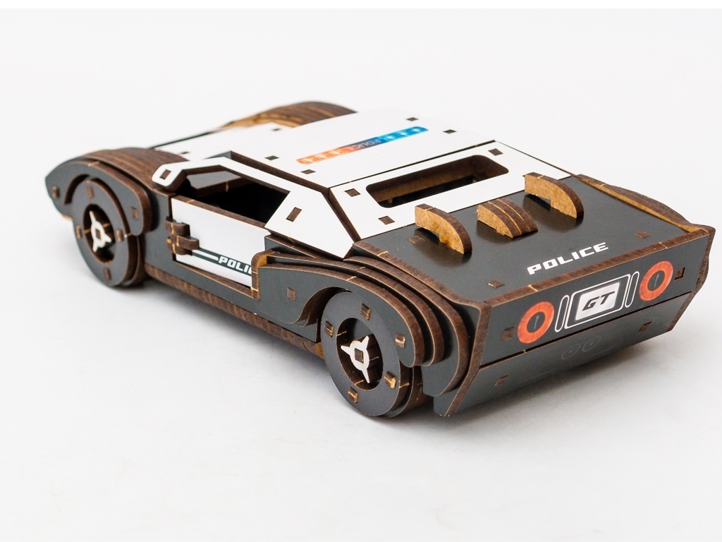 Дерев'яний 3D конструктор поліція Fast Car GT, 164 деталі, PuzzleOk Puz-26916